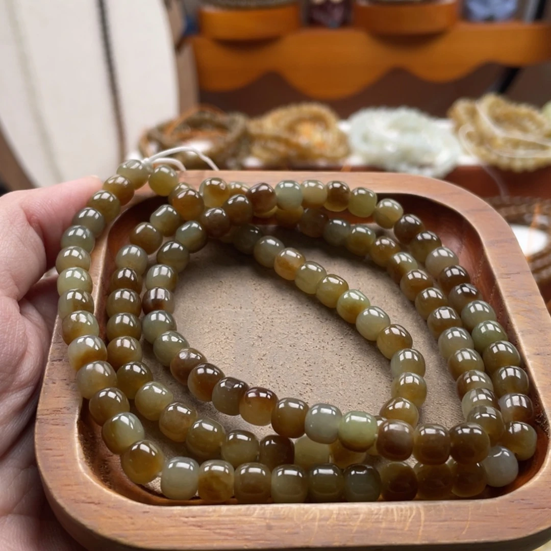 和田玉未镶嵌毛衣链珠串6*7mm