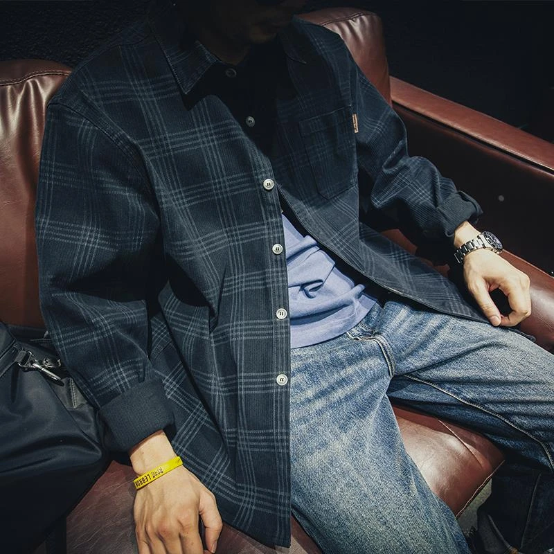 杜拉妮秋季新款长袖格子衬衫外套男大码男士潮流衬衣休闲百搭衬衫