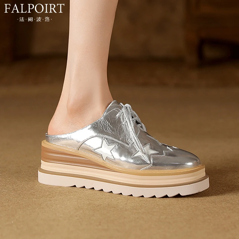 FALPOIRT 网红ins潮星星包头半拖鞋女2025新款爆款厚底增高松糕鞋