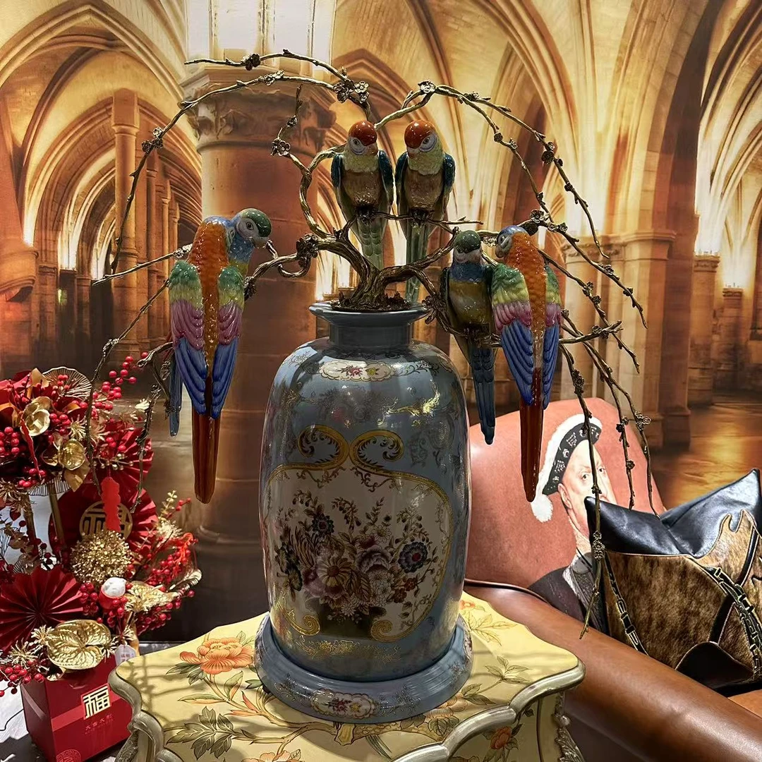 【欧美外单】2AHX2782-37.5-CC 圆座富贵瓶 95X32X92 高温瓷配纯铜