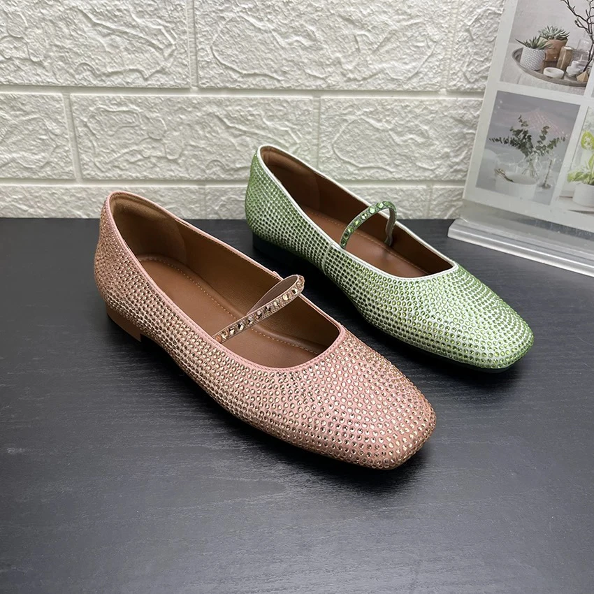 平底鞋方头浅口复古平跟气质休闲风纯色单鞋纳帕纹