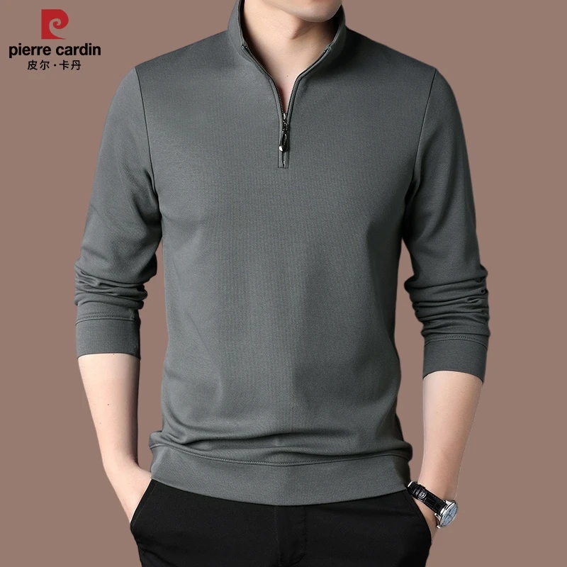 【皮尔卡丹】男士高档立领半拉链休闲宽松卫衣长袖打底春秋潮流T恤