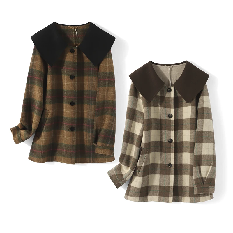 28800【画系列】方格翻领毛呢外套22S5039