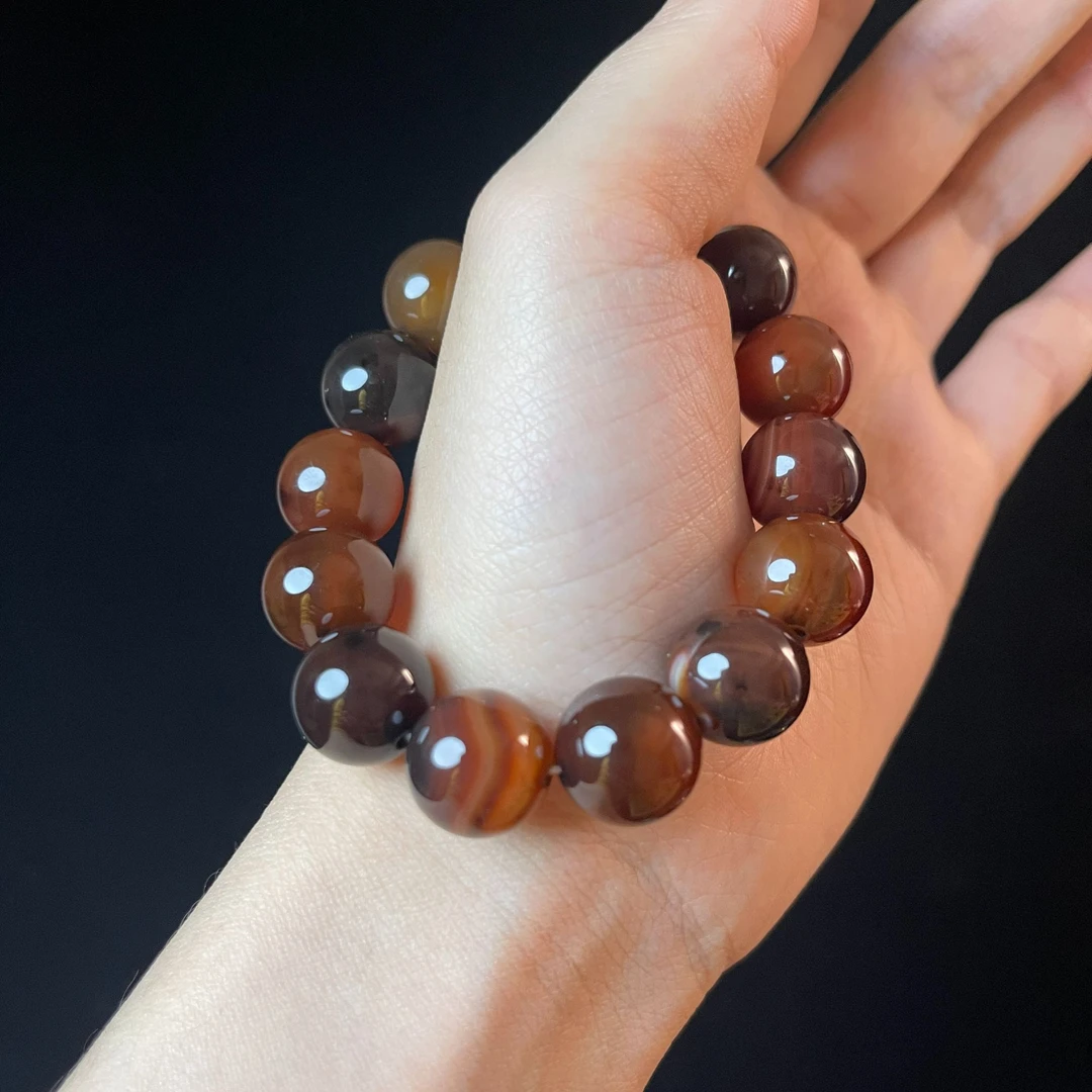 天然玛瑙男女款素串大气时尚浅棕色卡14mm