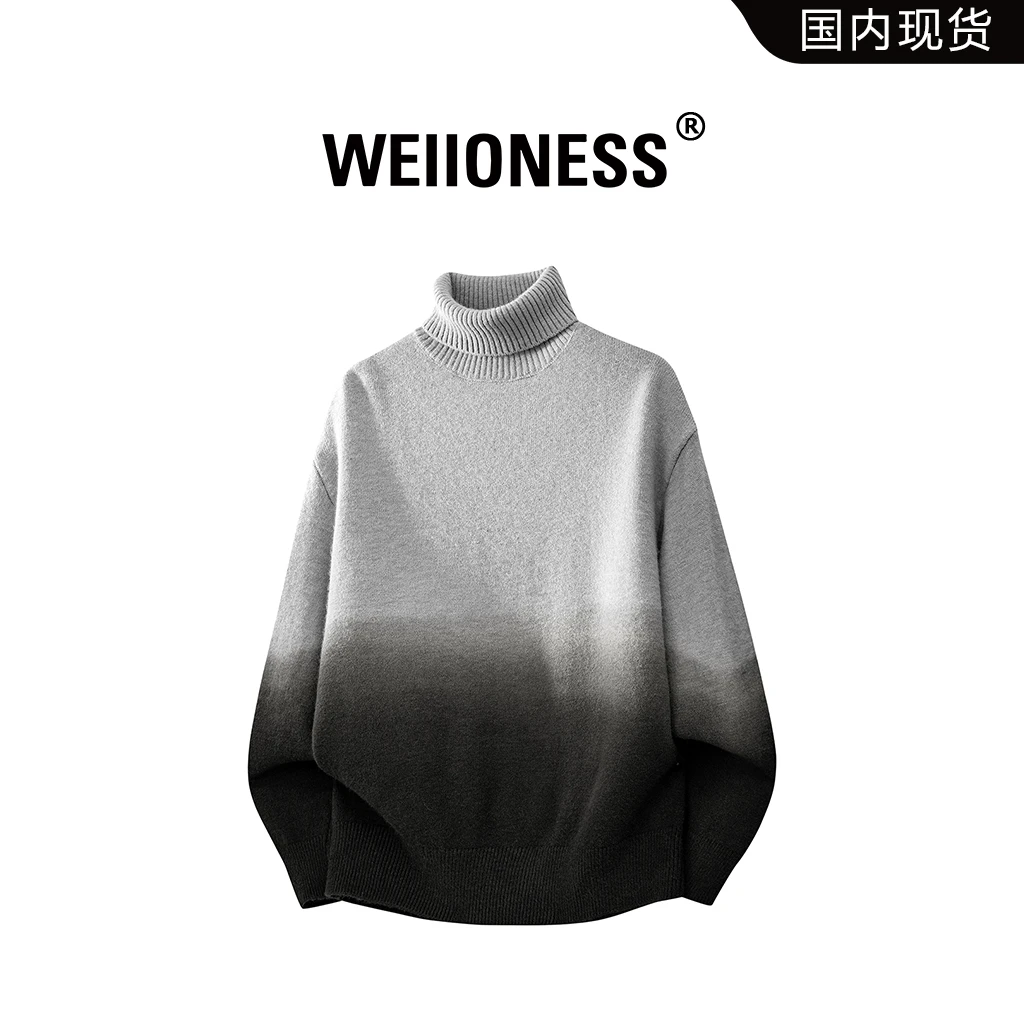 WEIIONESS美式高领毛衣男秋季潮牌渐变休闲针织衫高级感男生衣服