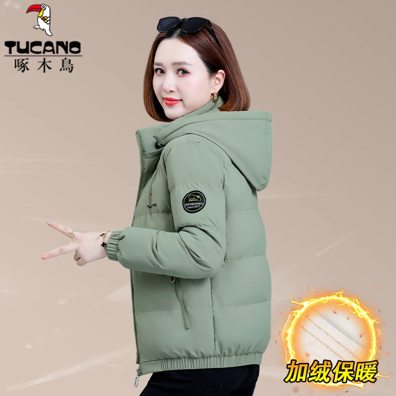 【官方】啄木鸟短款洋气棉袄2025冬季新款时尚加绒加厚款棉服外套