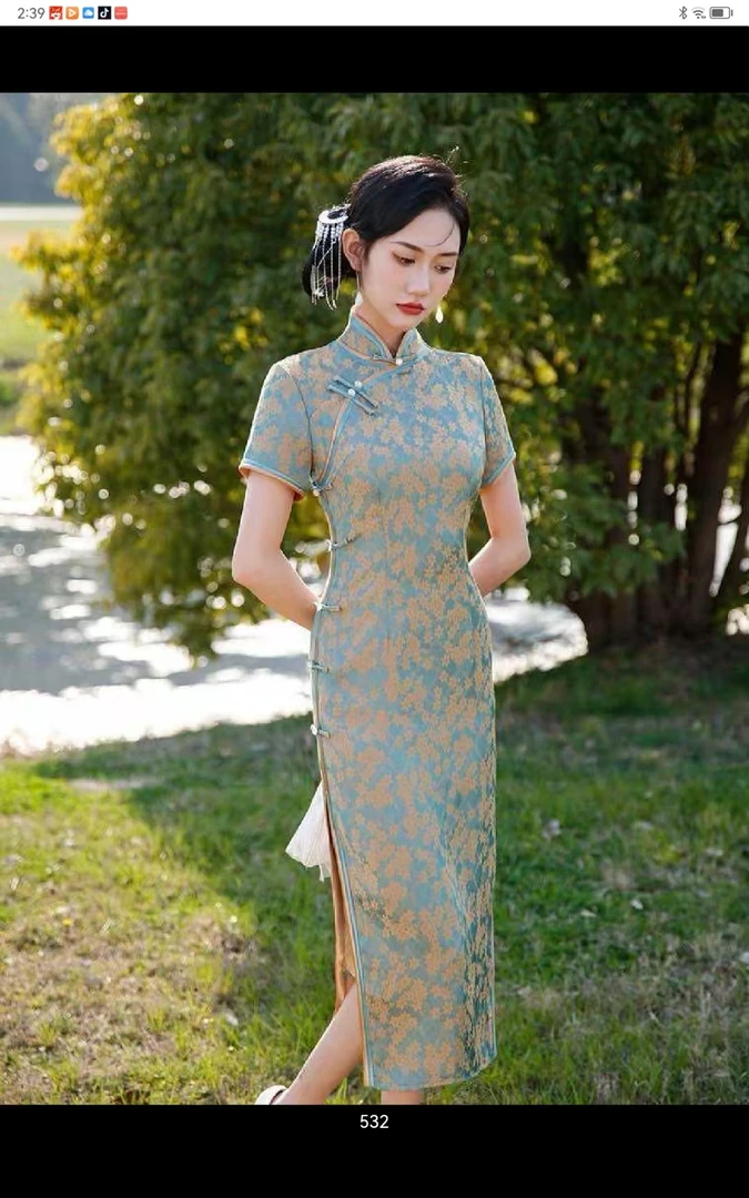 印花常规款优雅春夏显瘦修身中长款通用少女旗袍风复古风