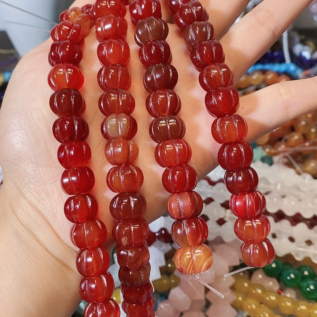 玛瑙/玉髓散珠天然红玛瑙灯笼14mm短条