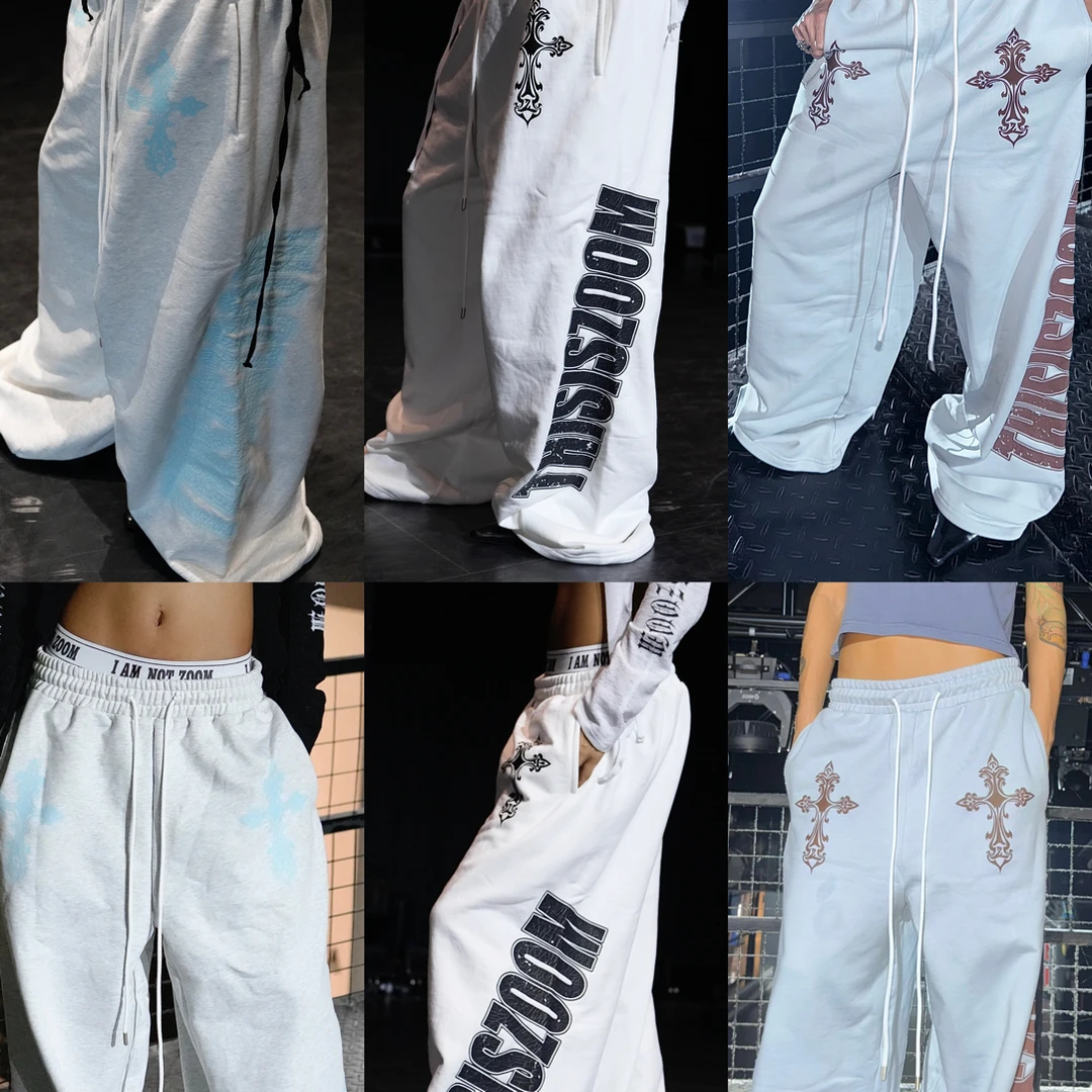 【十字架系列】Thisiszoom美式十字架龟裂纹印花垂感卫裤男女同款