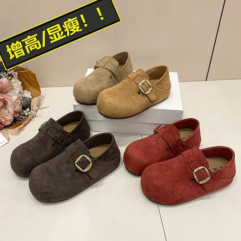 【卡比巴拉】勃肯鞋女厚底内增高大头丑萌鞋2025新款复古两穿懒人鞋