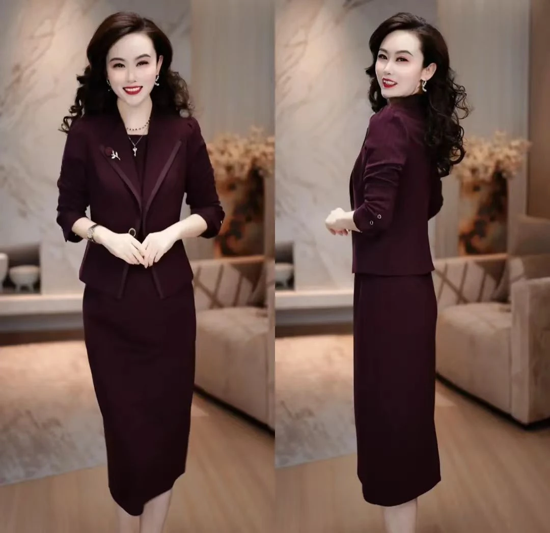 秋季新款时尚气质女人连衣裙套装修身显瘦显白洋气中长款套装裙子