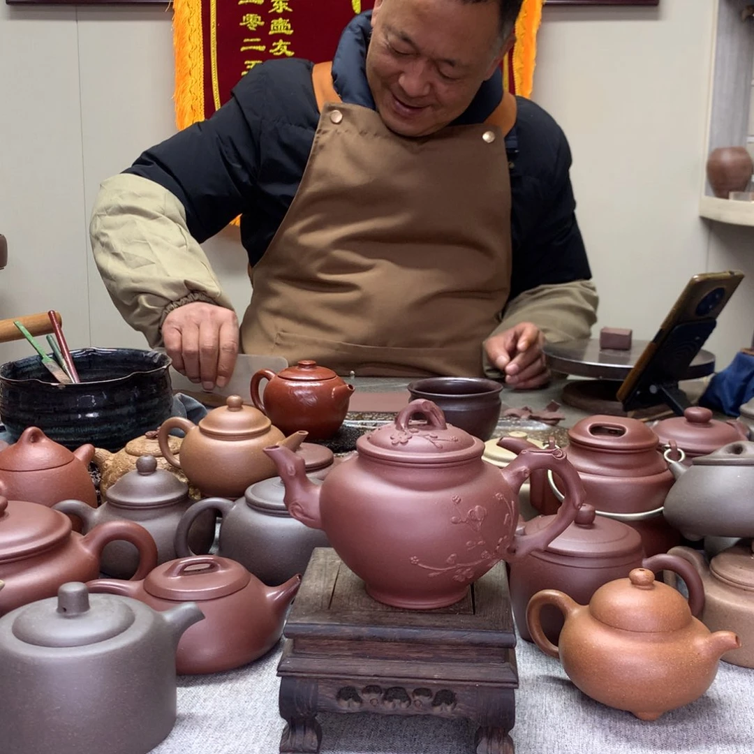 紫泥茶壶梅花报春300C半手工制作