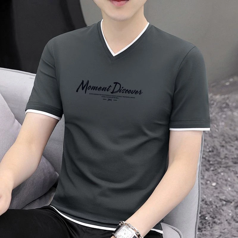 夏季新款男士短袖休闲韩版潮流修身打底印花半袖衣服体恤男装上衣