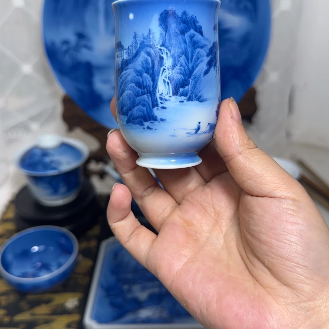 瓷片?***户青花山水主人杯