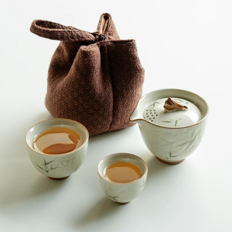 （阿萌茶事）纯手绘筱竹清启旅行茶具一壶二杯