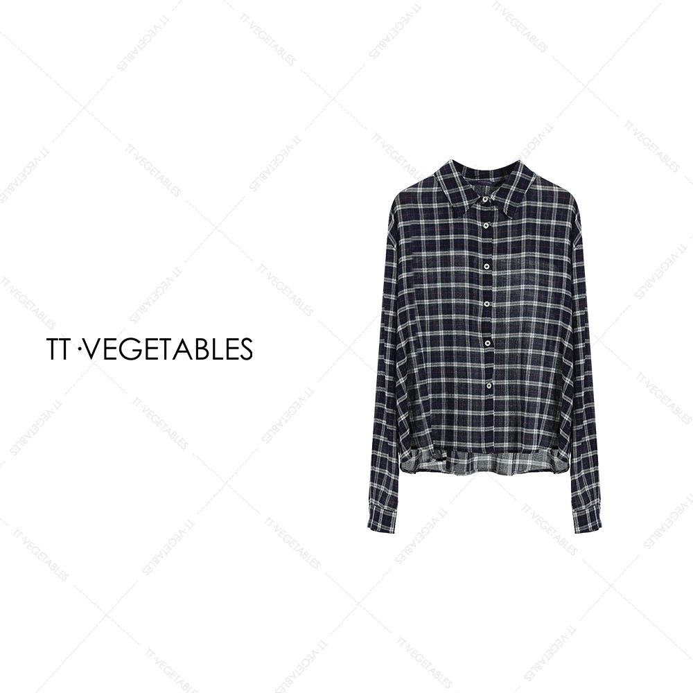 噢芬/小个子 【青格】纯棉衬衫秋冬上衣长袖格子衬衫521036