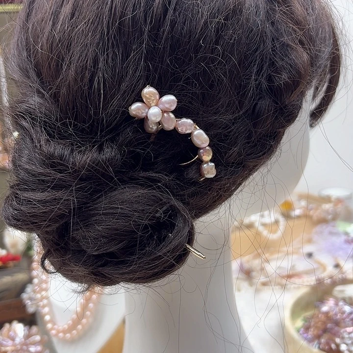 淡水珍珠发饰银S925镶嵌