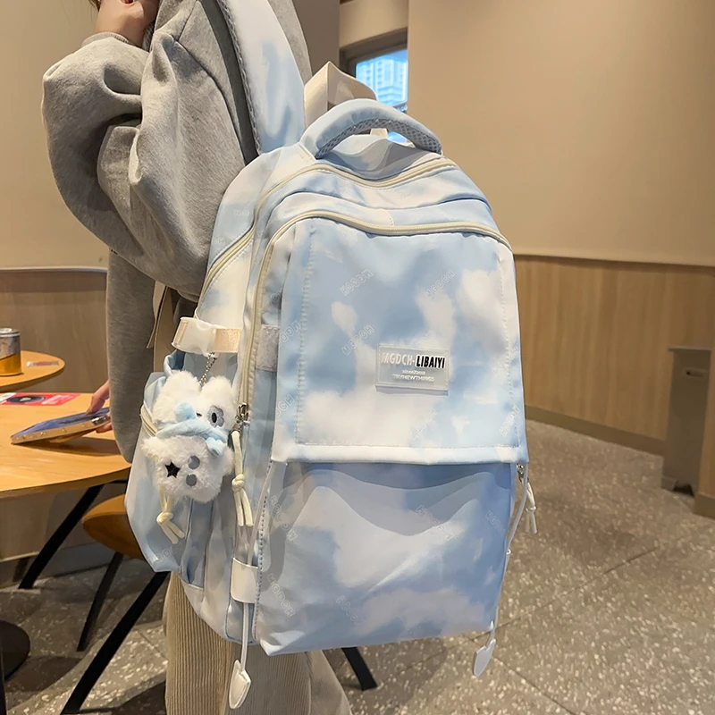 扎染书包女初中生大容量ins日系简约背包高中生大学生电脑双肩包