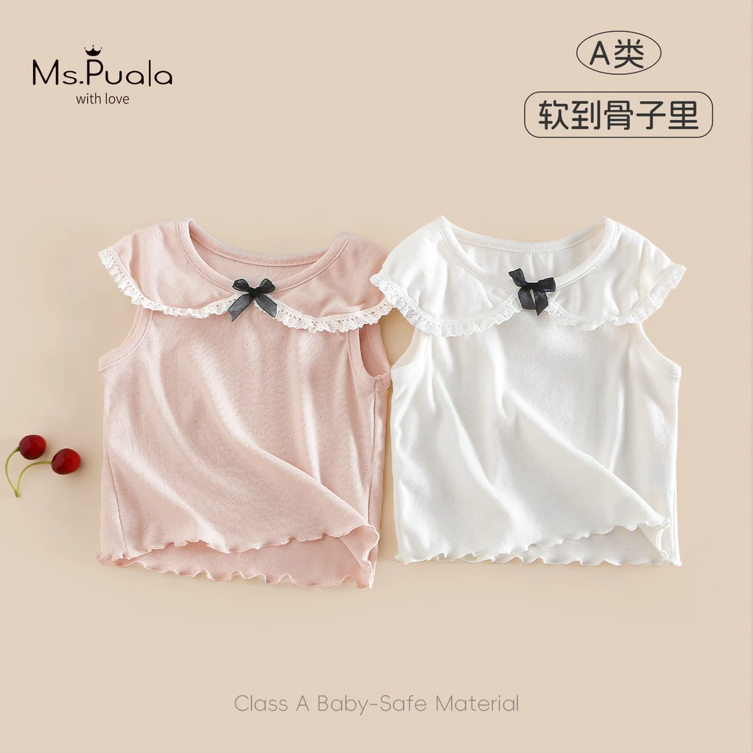 【MsPuala小月牙】婴幼儿夏季薄款无袖纯色蝴蝶结女童舒适背心