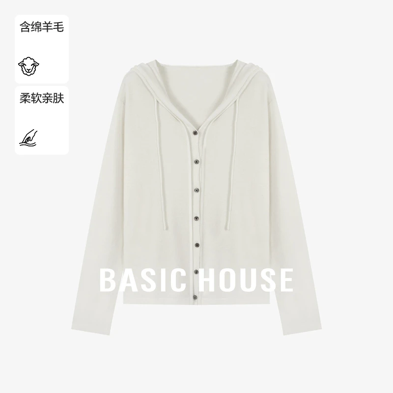 Basic House/百家好春季绵羊毛V领显瘦针织衫-B0624E5R222