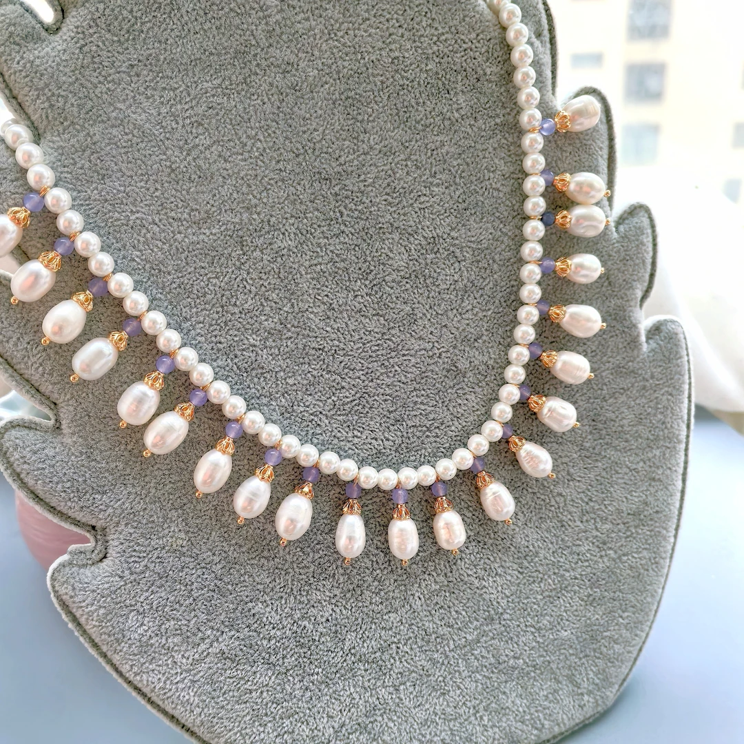 非金属涤纶项链 古风淡水璎珞项链