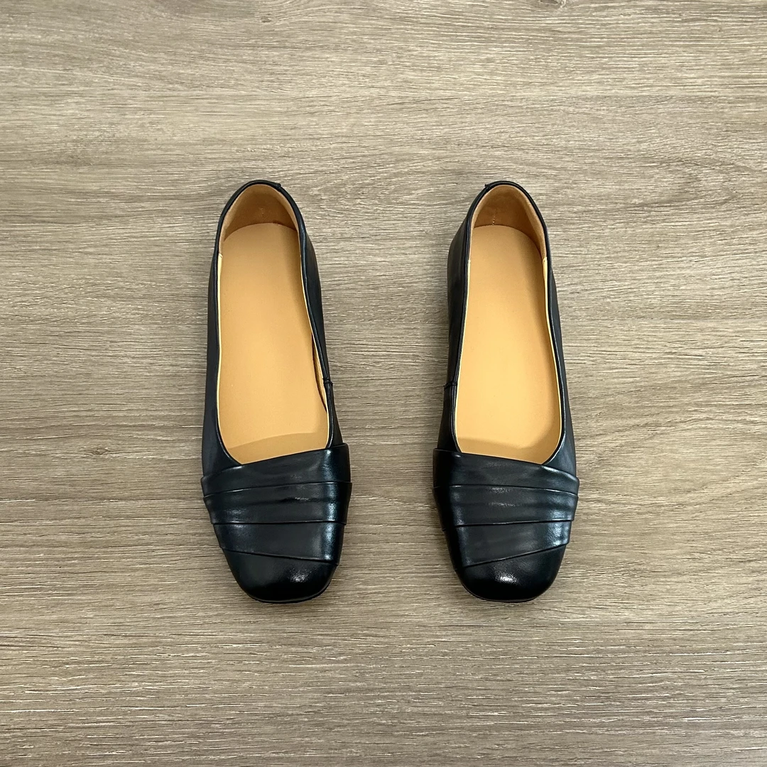 Dannyfrey法式方头一脚蹬浅口单鞋女软皮粗跟百搭通勤鞋2.5CM