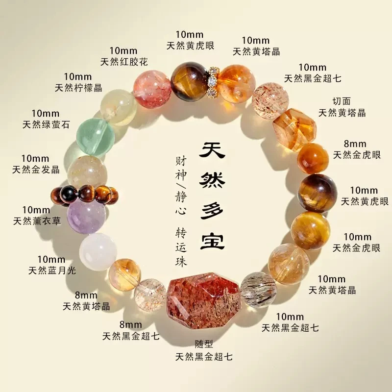 【天然多宝】天然多宝 黑金超七+黄塔+虎眼手串手链多样性发货S042