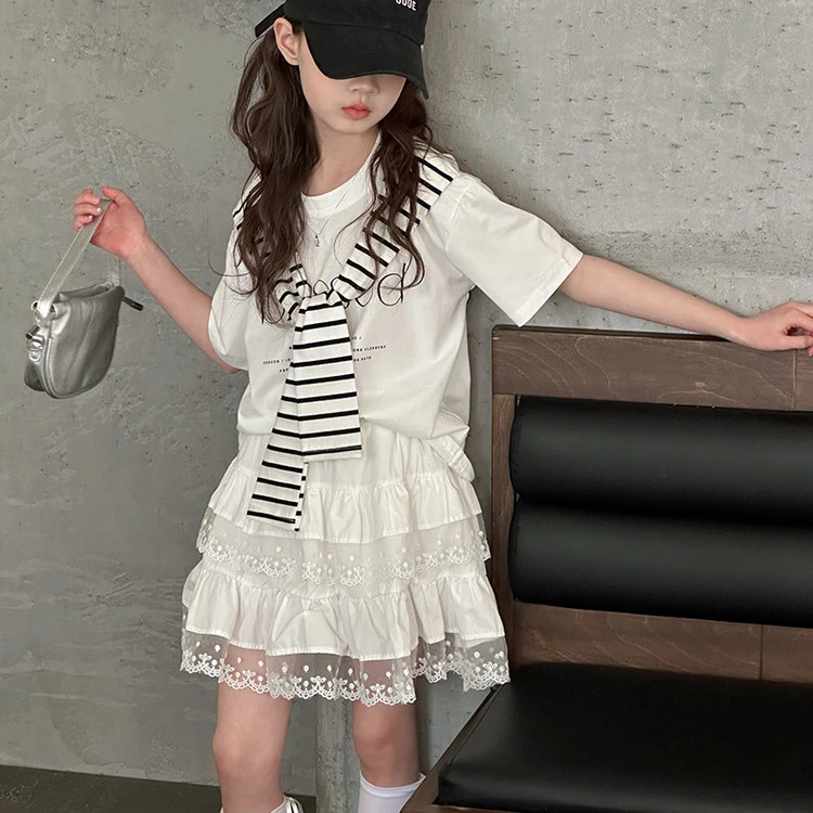 【丫丫童品】现货女童大童字母披肩短袖K486