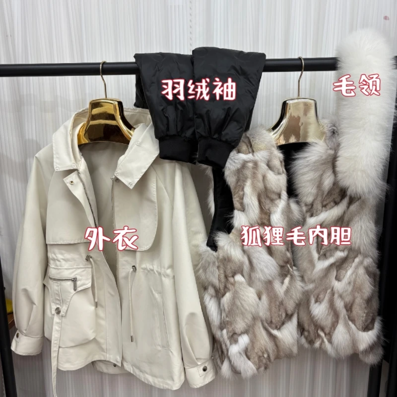 狐狸毛领狐狸内胆万人迷女士皮草派克服羽绒袖可拆卸时尚保暖外套