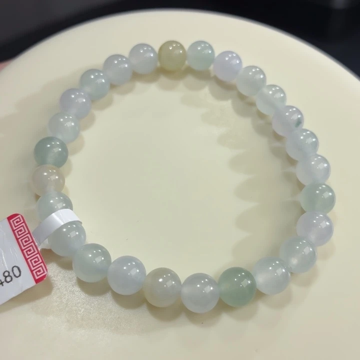 翡翠未镶嵌手链冰胶浅多宝卡7
