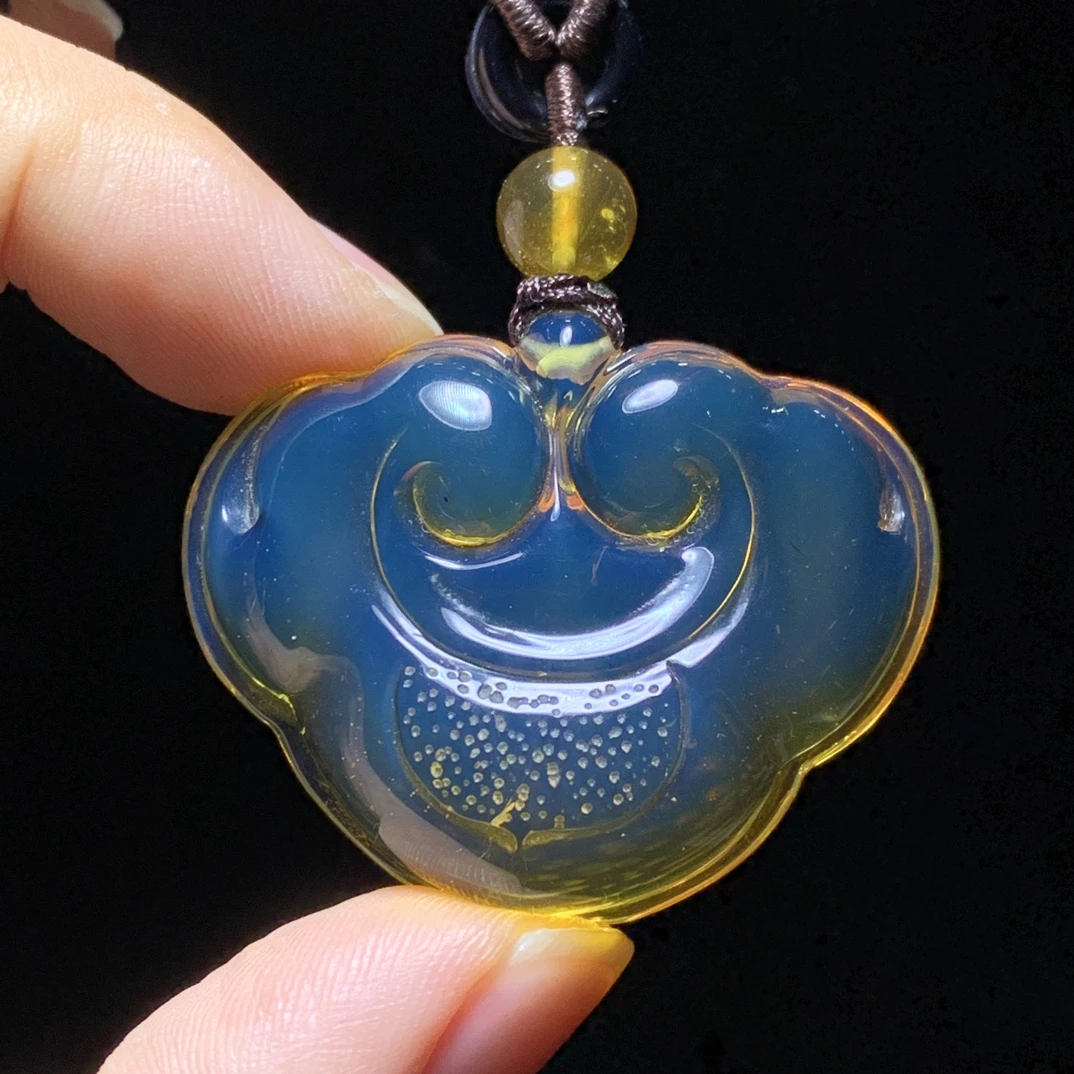 缅甸琥珀高蓝如意吊坠10克