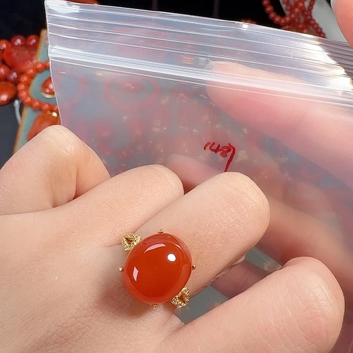 南红玛瑙银S925镶嵌戒指