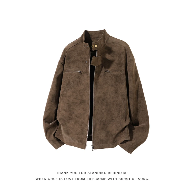 扎染正肩pu皮夹克男士秋季cleanfit立领哈灵顿大码飞行员美式外套