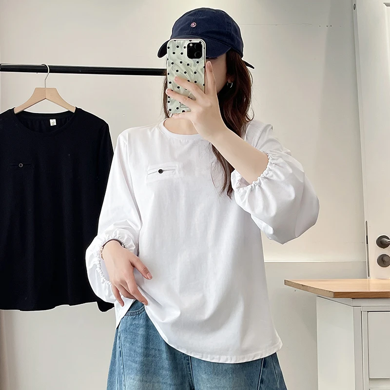 大码女装早秋新款时尚长袖T恤女宽松显瘦百搭胖mm洋气遮肉上衣服