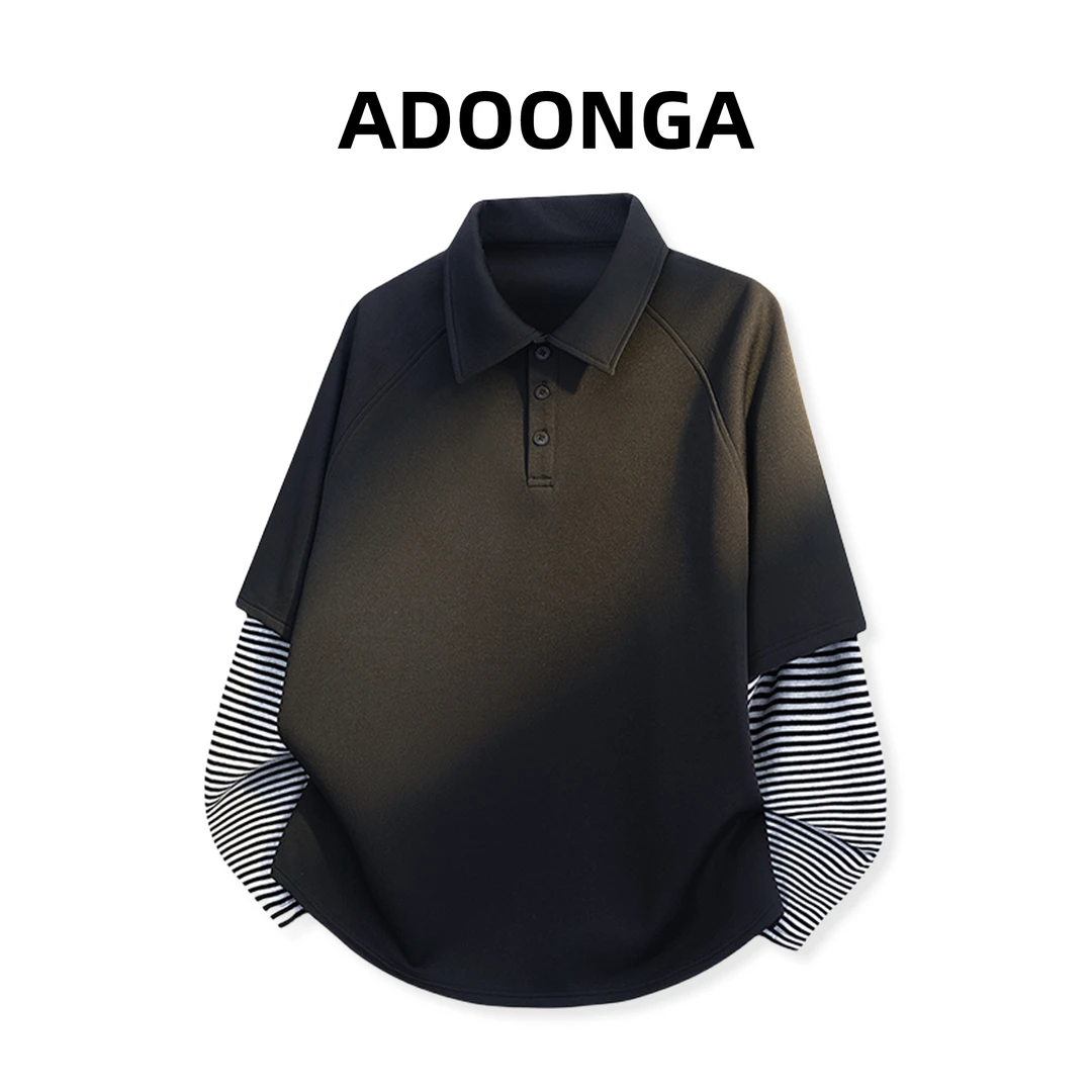 ADOONGA卫衣男款春季假两件潮牌休闲内搭舒适痞帅宽松长袖Polo衫