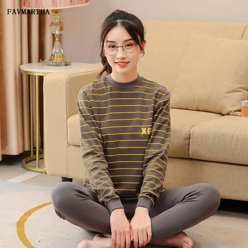 秋衣秋裤女棉套装学生少女青年保暖内衣高中生初中生中领棉毛衫