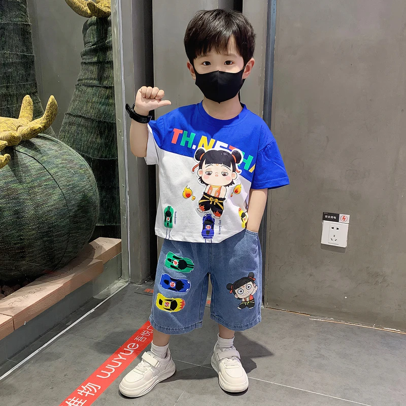 哪吒儿童服装男童夏套装2025新款酷帅宝宝夏装短袖衣服时髦男孩潮