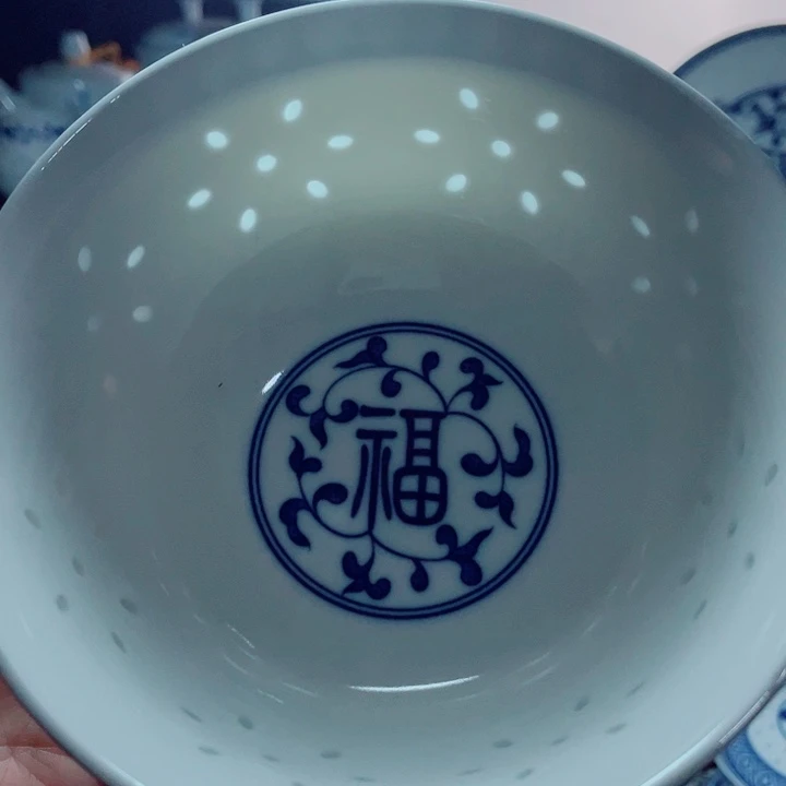 青花玲珑6寸面碗福字