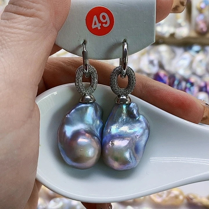 银S925镶嵌耳饰淡水珍珠