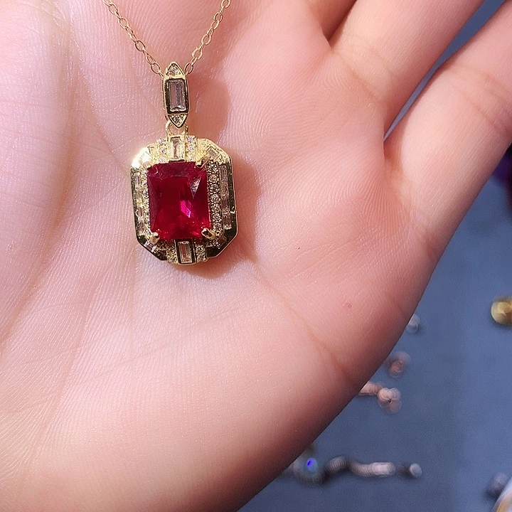 红宝石吊坠(赠链)银S925镶嵌