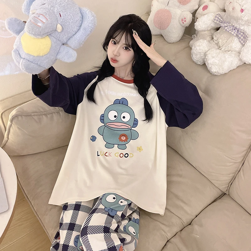 2025新款纯棉睡衣女春秋季长袖薄款卡通加大码胖mm女款家居服套装