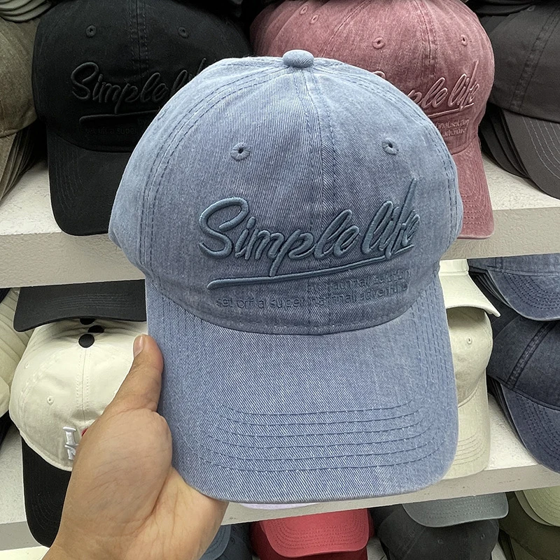 立体字母刺绣复古棒球帽女做旧百搭显脸小遮阳软顶时尚鸭舌帽子男