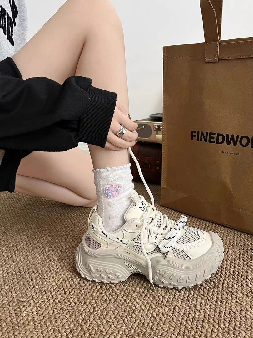 巴黎轮胎鞋厚底老爹鞋女2025新款春季显脚小运动鞋