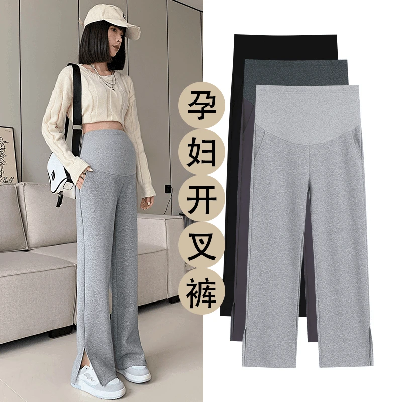 孕妇裤子春秋款新款直筒裤阔腿裤开衩春季长裤孕妇装