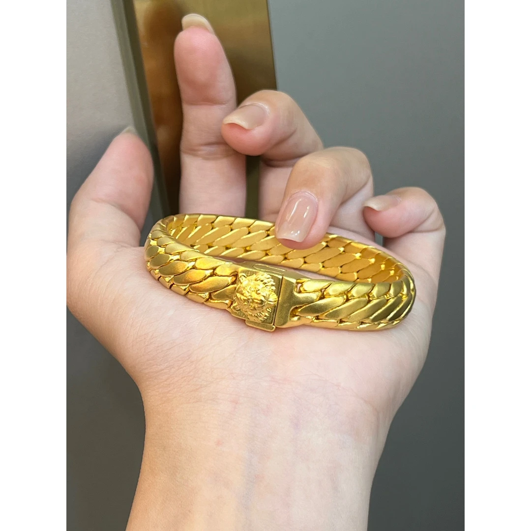 铜合金手链 【长20cm】古法设计手链金色虎头三马鞭手链男女款霸气