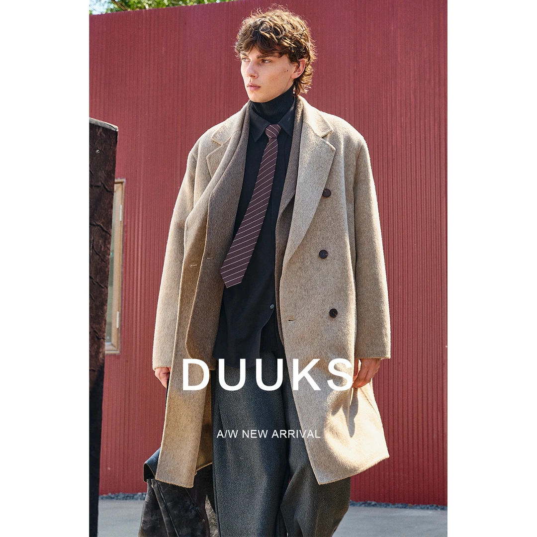 假两件100%全羊毛大衣中长款男款秋冬款双面毛呢西装领呢子95170