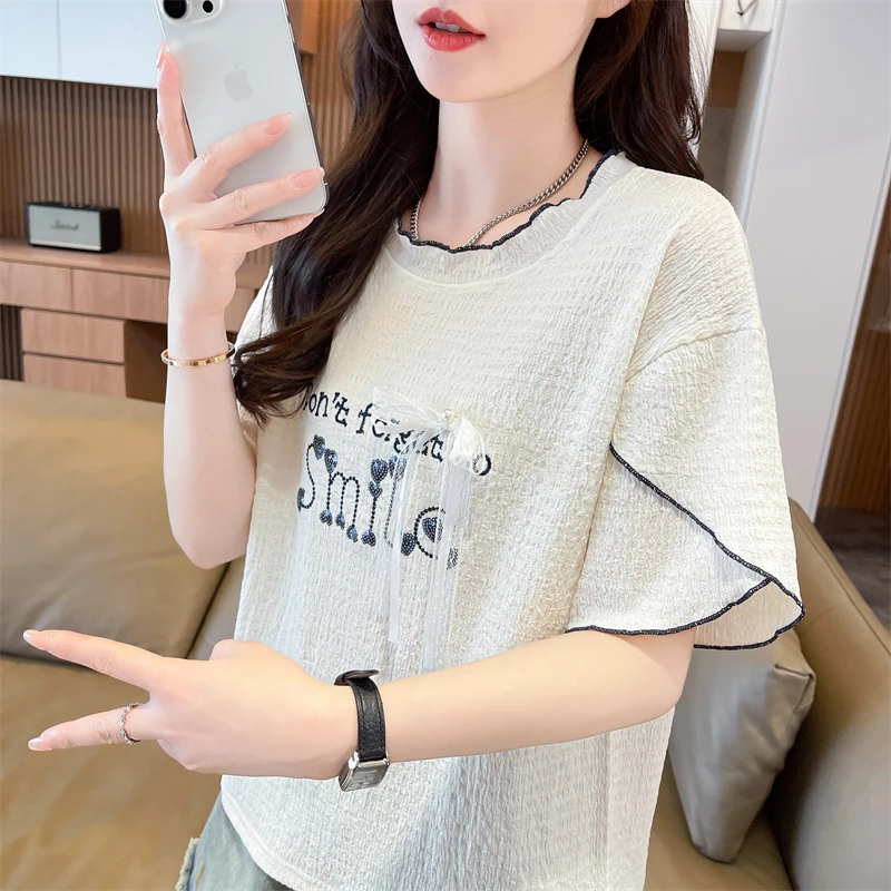 夏季新款百搭韩版圆领法式少女风短袖女T恤短款设计小个子上衣ins