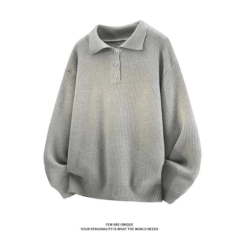 黑迟HEICHI 秋冬cleanfit灰色毛衣polo领针织