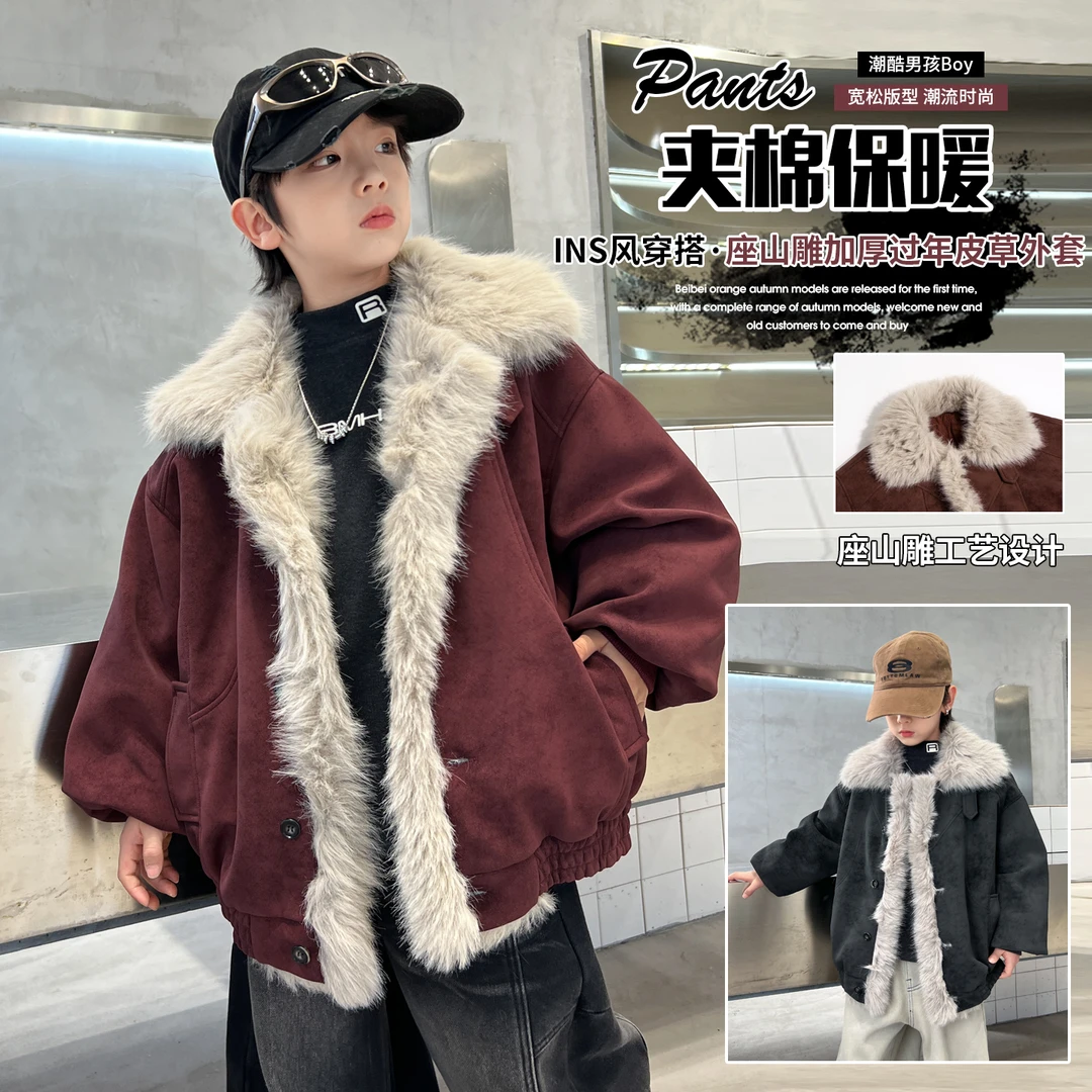 男童秋冬季外套夹棉加厚2025新款冬装洋气大童二棉儿童棉服痞帅风