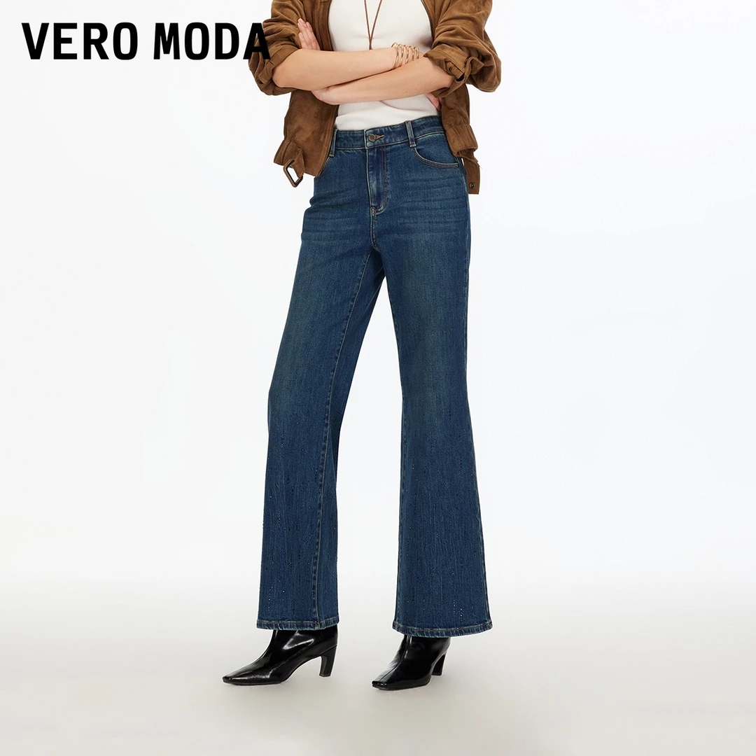 Vero Moda牛仔裤2025冬季新款含棉烫钻时尚百搭微喇裤出游服装女